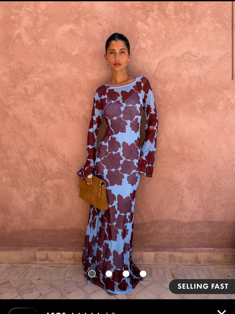 Never Fully Dressed Blue and Brown Floral Long-Sleeve Maxi Dress